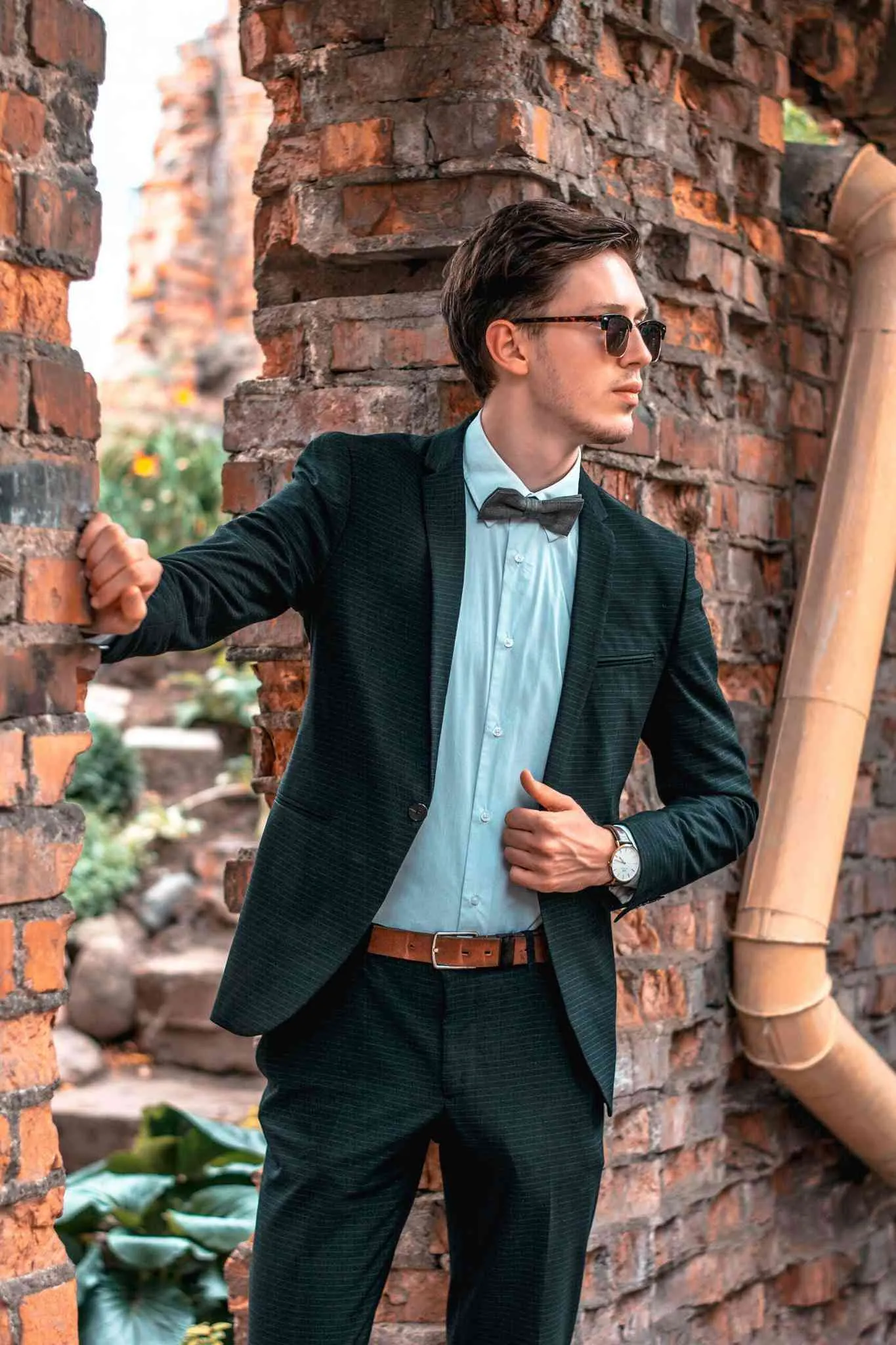 Mint gray mens bow tie | Mint gray wedding bow tie
