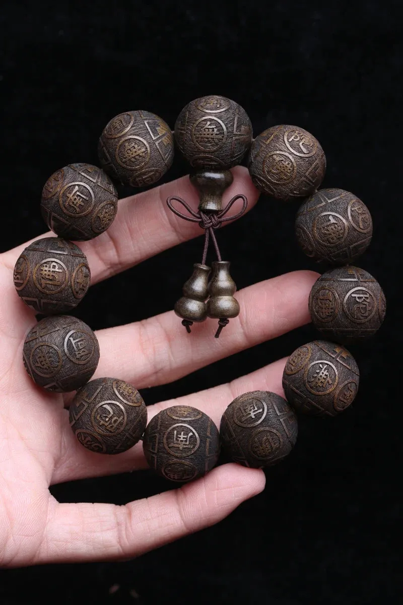 Natural Ebony Bead Bracelet Lucky Bracelet 20mm Bracelet Buddhist Meditation Rosary