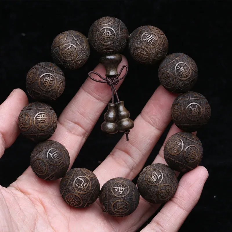Natural Ebony Bead Bracelet Lucky Bracelet 20mm Bracelet Buddhist Meditation Rosary