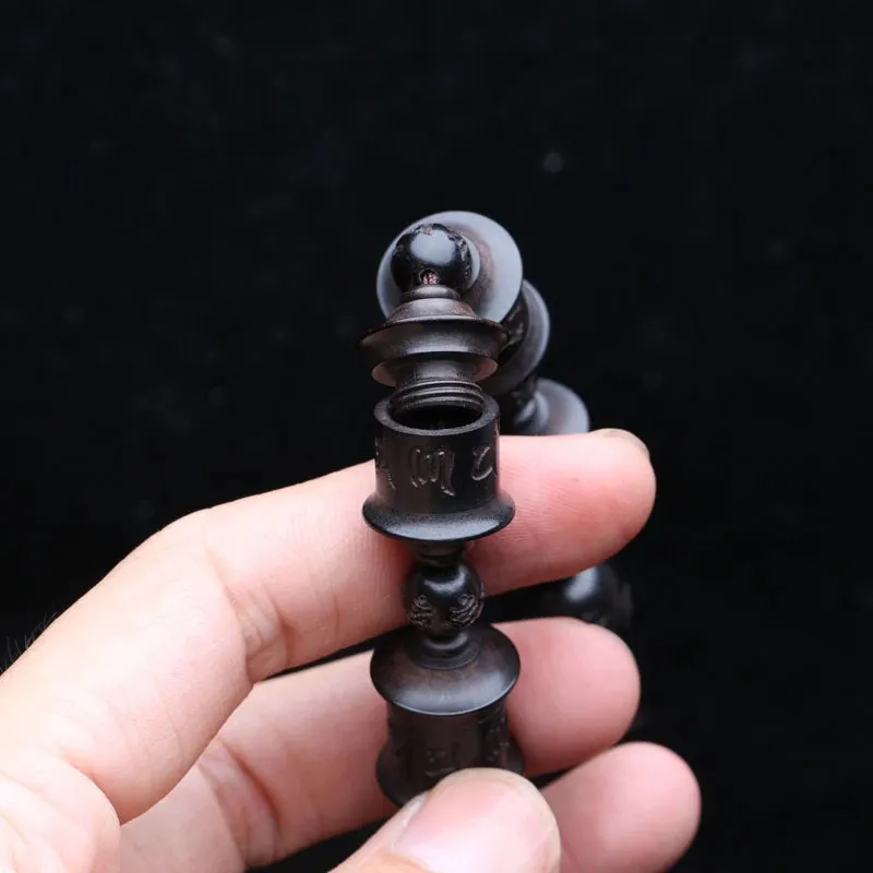 Natural Ebony Tibetan Prayer Wheel Handmade Bracelet Wooden Beads Six-Character Mantra Gift