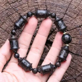 Natural Ebony Tibetan Prayer Wheel Handmade Bracelet Wooden Beads Six-Character Mantra Gift