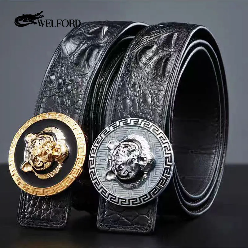 New crocodile leather men's genuine tiger head belt