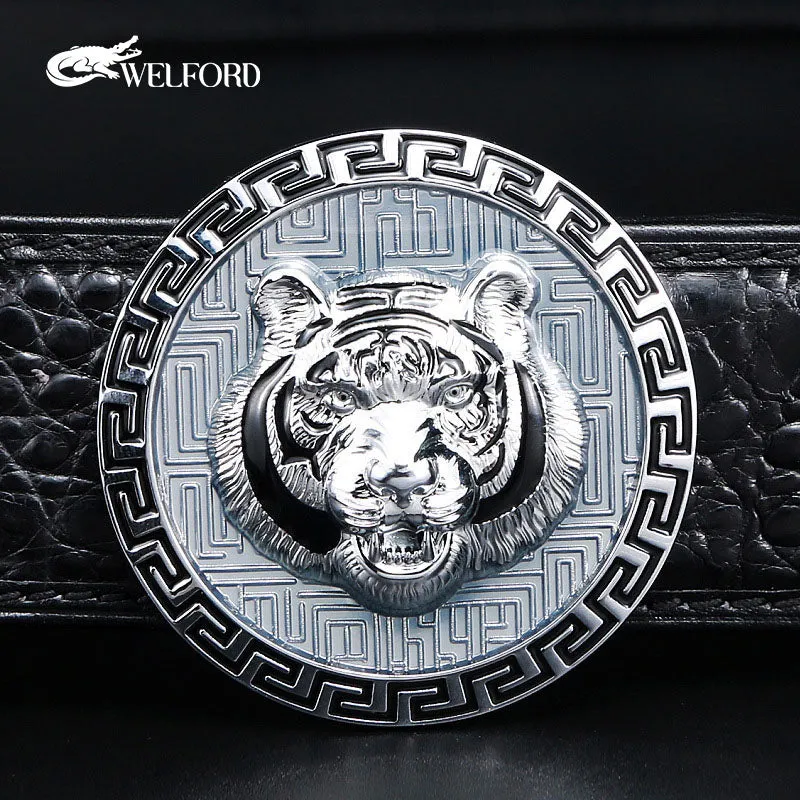 New crocodile leather men's genuine tiger head belt