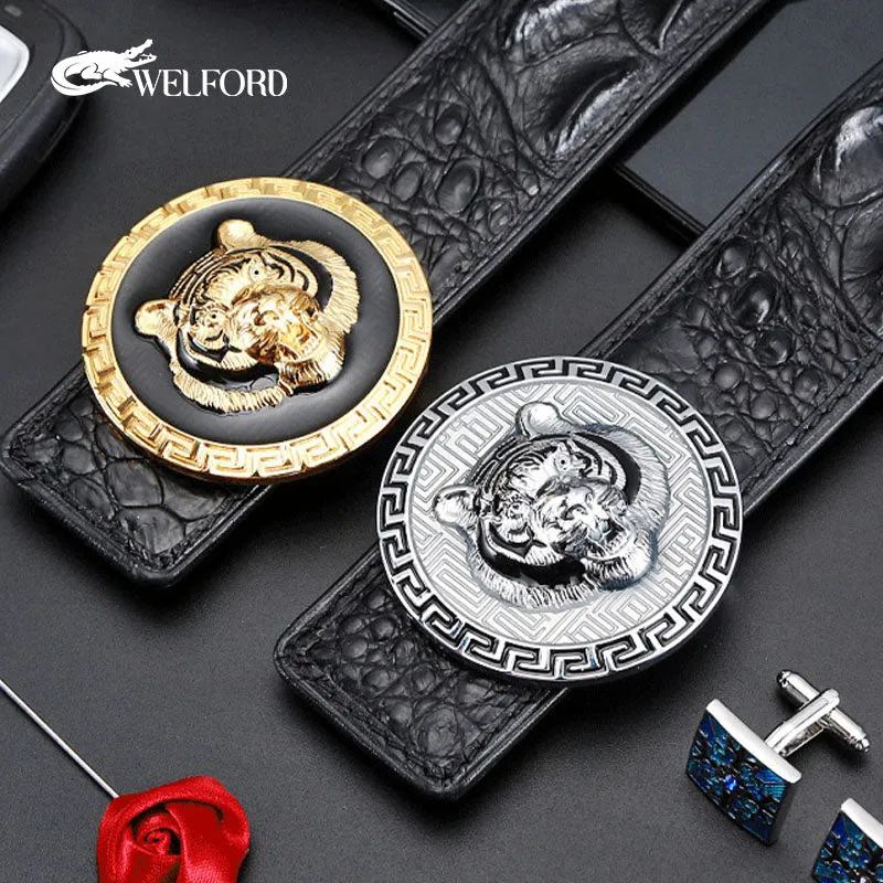 New crocodile leather men's genuine tiger head belt