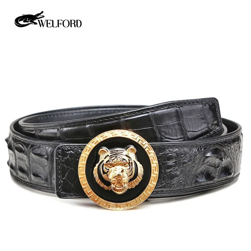New crocodile leather men's genuine tiger head belt
