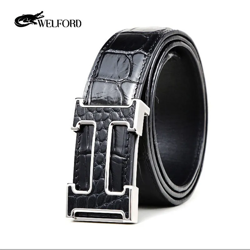 New men's smooth buckle crocodile leather belt