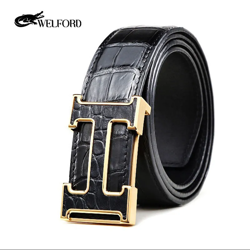 New men's smooth buckle crocodile leather belt