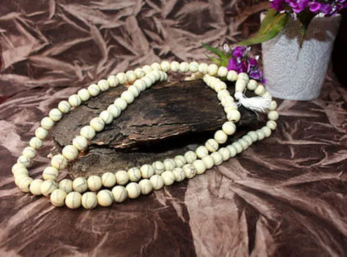 Off White Resin 108 Beads Buddhist  Meditation Mala Necklace