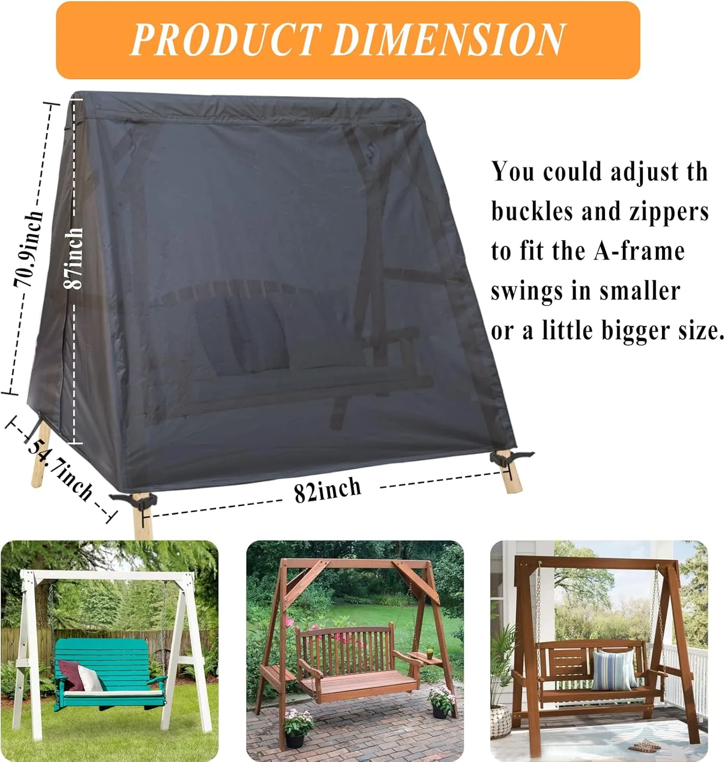 Patio Swing Cover A-Frame Swing Covers Waterproof 3 Seat UV Resistant Weather Protector for Outdoor Courtyard Patio Furniture Black