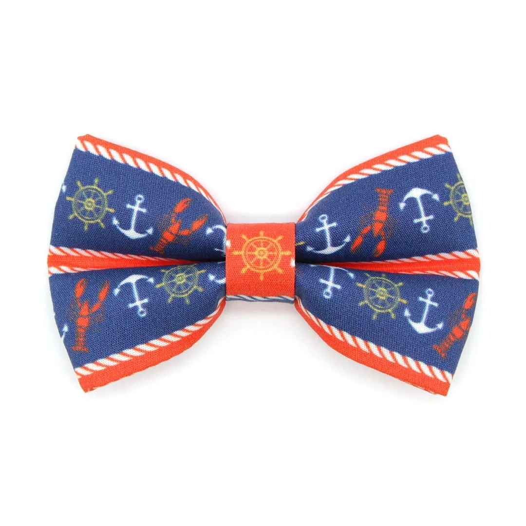 Pet Bow Tie - "Nautical Navy" - Blue Anchor & Lobster Cat Bow /Summer, Sailing, Preppy / For Cats   Small Dogs (One Size)