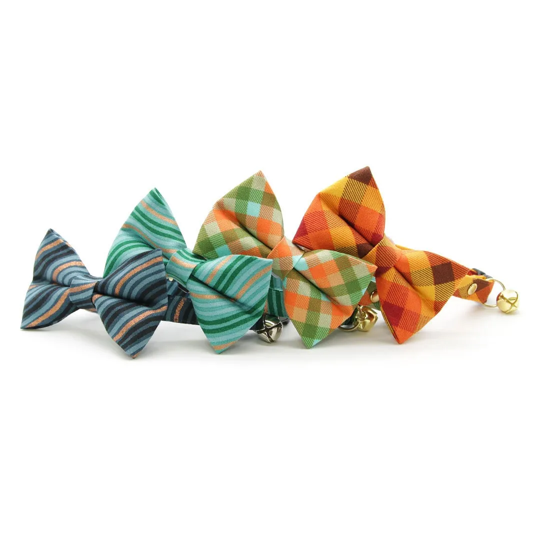 Pet Bow Tie - "Scenic Route" - Aqua, Green & Orange Plaid Cat Bow / Fall, Summer, Spring / For Cats   Small Dogs (One Size)