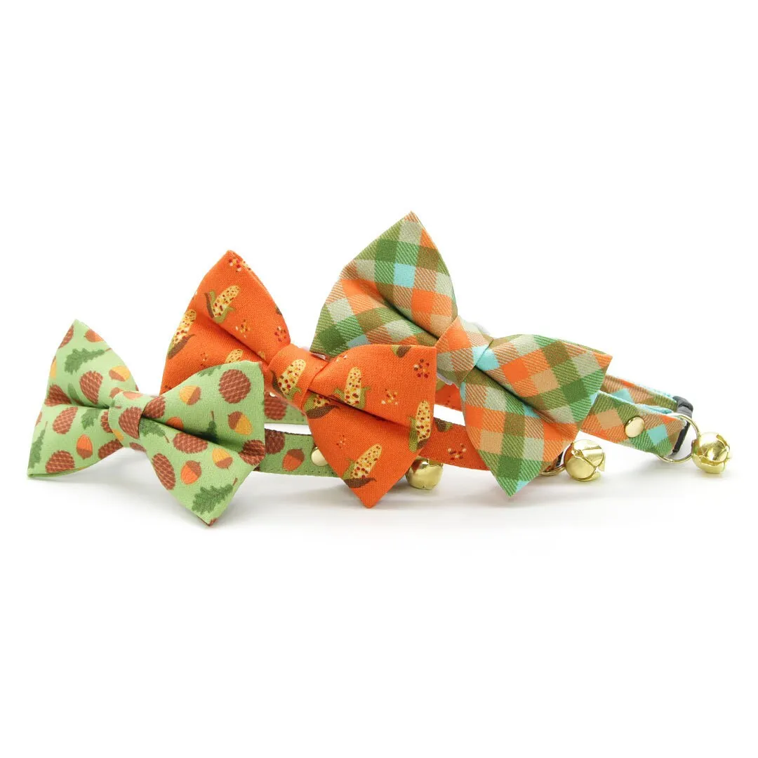 Pet Bow Tie - "Scenic Route" - Aqua, Green & Orange Plaid Cat Bow / Fall, Summer, Spring / For Cats   Small Dogs (One Size)