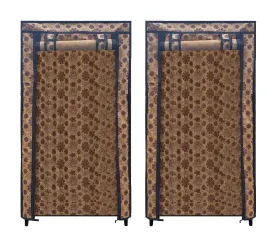 PHILOSHOP Shoe Rack Cover for Home Flower Print Only for 6-Layer Portable Foldable Shoe stand Non Woven Zipper Fabric Cover (Pack of 2)