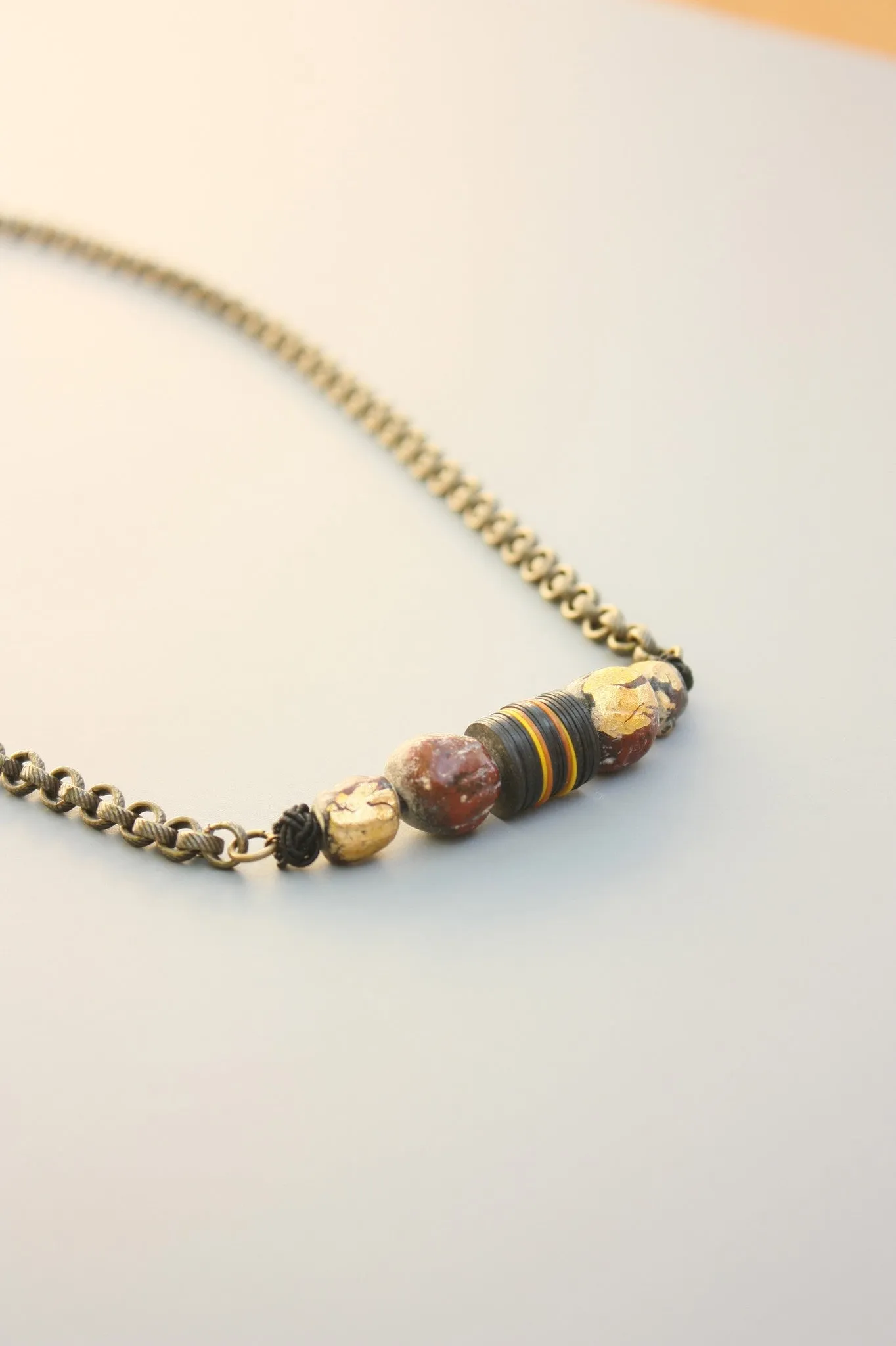 Pippali Buddhist Monk beads and Brass chain Necklace