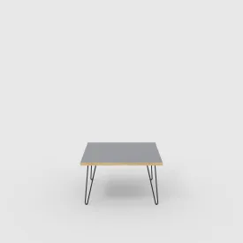 Plywood Coffee Table with Black Hairpin Legs - Formica Tornado Grey - 800(w) x 800(d) x 425(h)
