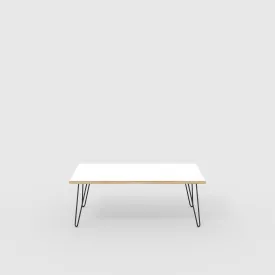 Plywood Coffee Table with Black Hairpin Legs - Formica White - 1200(w) x 600(d) x 425(h)