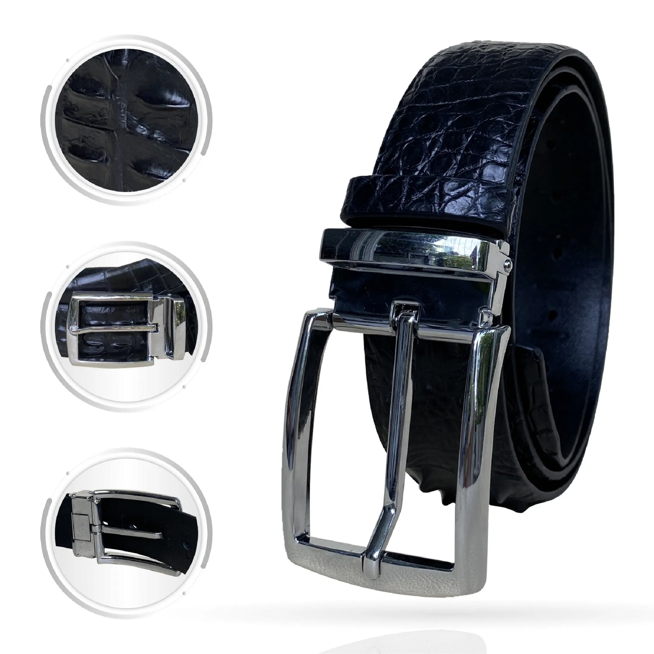 Premium Black Alligator HornBack  Leather Belt For Men - Pin Buckle | BEHO11-PIN