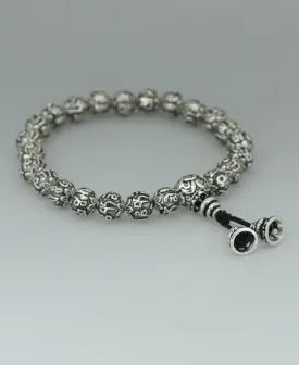 Premium Sterling Silver Om Mani Padme Hum Mantra Beads Women's Stretch Bracelet