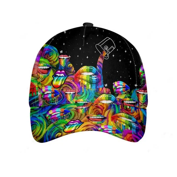 Rainbow Lips Classic Cap, Pride Rainbow Baseball Cap, Lgbt 3D Cap