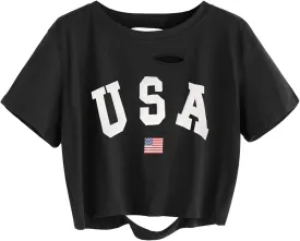 Remidoo Women's Casual Short Sleeve Graphic Print Tie Dye Crop Top T Shirt