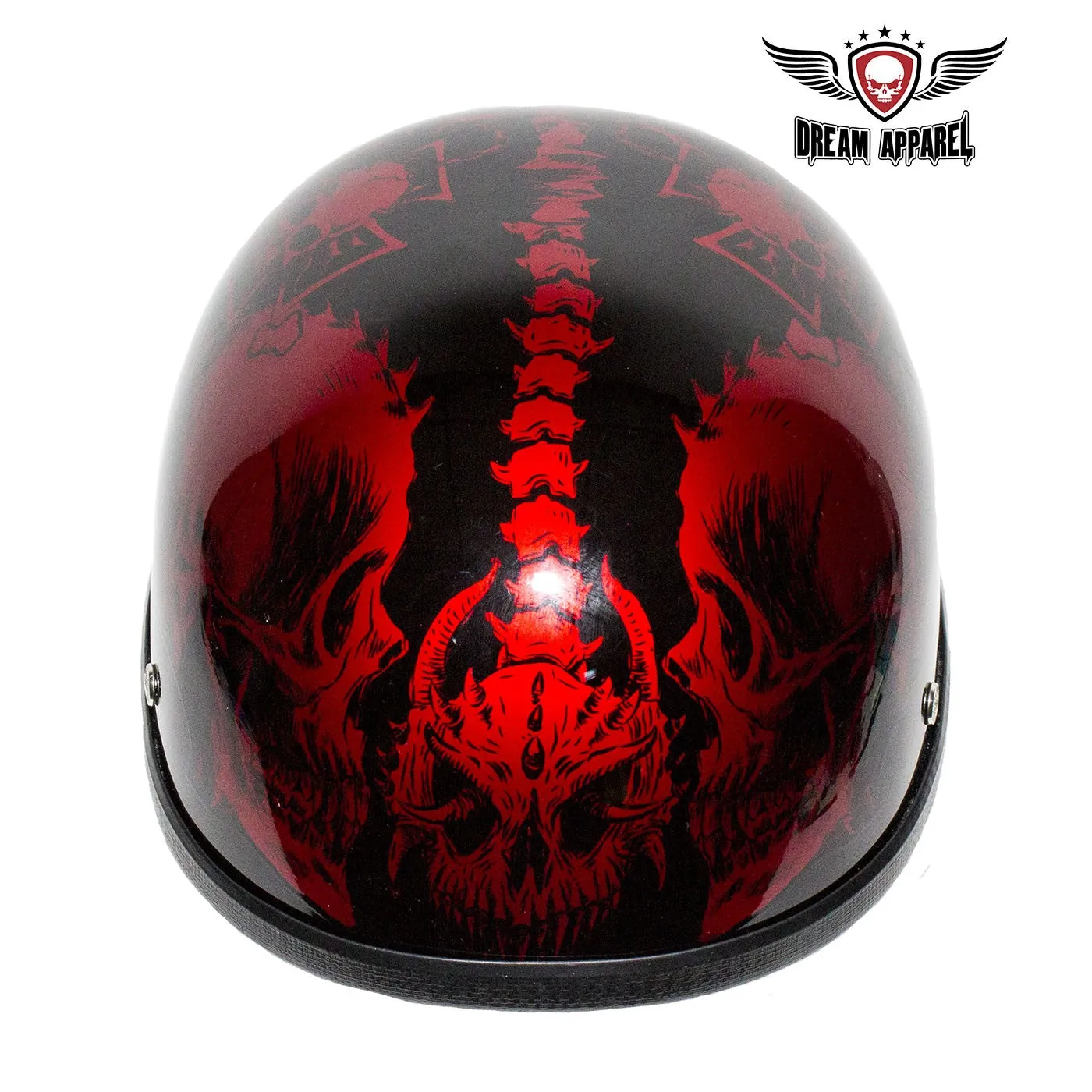 Shiny Burgundy Motorcycle Novelty Helmet with Horned Skeletons