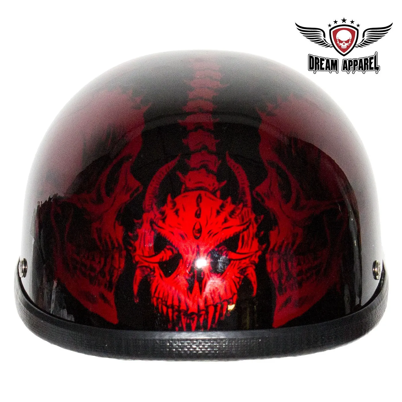 Shiny Burgundy Motorcycle Novelty Helmet with Horned Skeletons