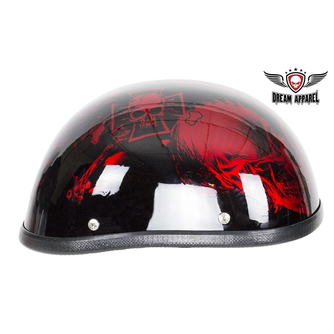 Shiny Burgundy Motorcycle Novelty Helmet with Horned Skeletons