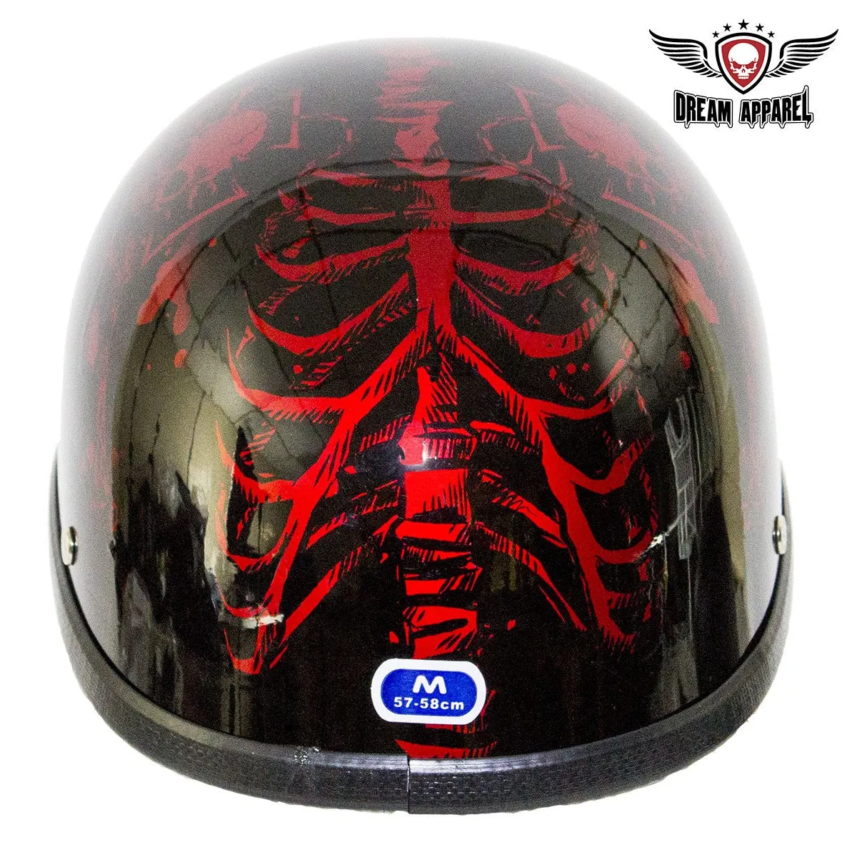 Shiny Burgundy Motorcycle Novelty Helmet with Horned Skeletons