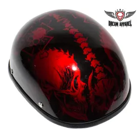 Shiny Burgundy Motorcycle Novelty Helmet with Horned Skeletons