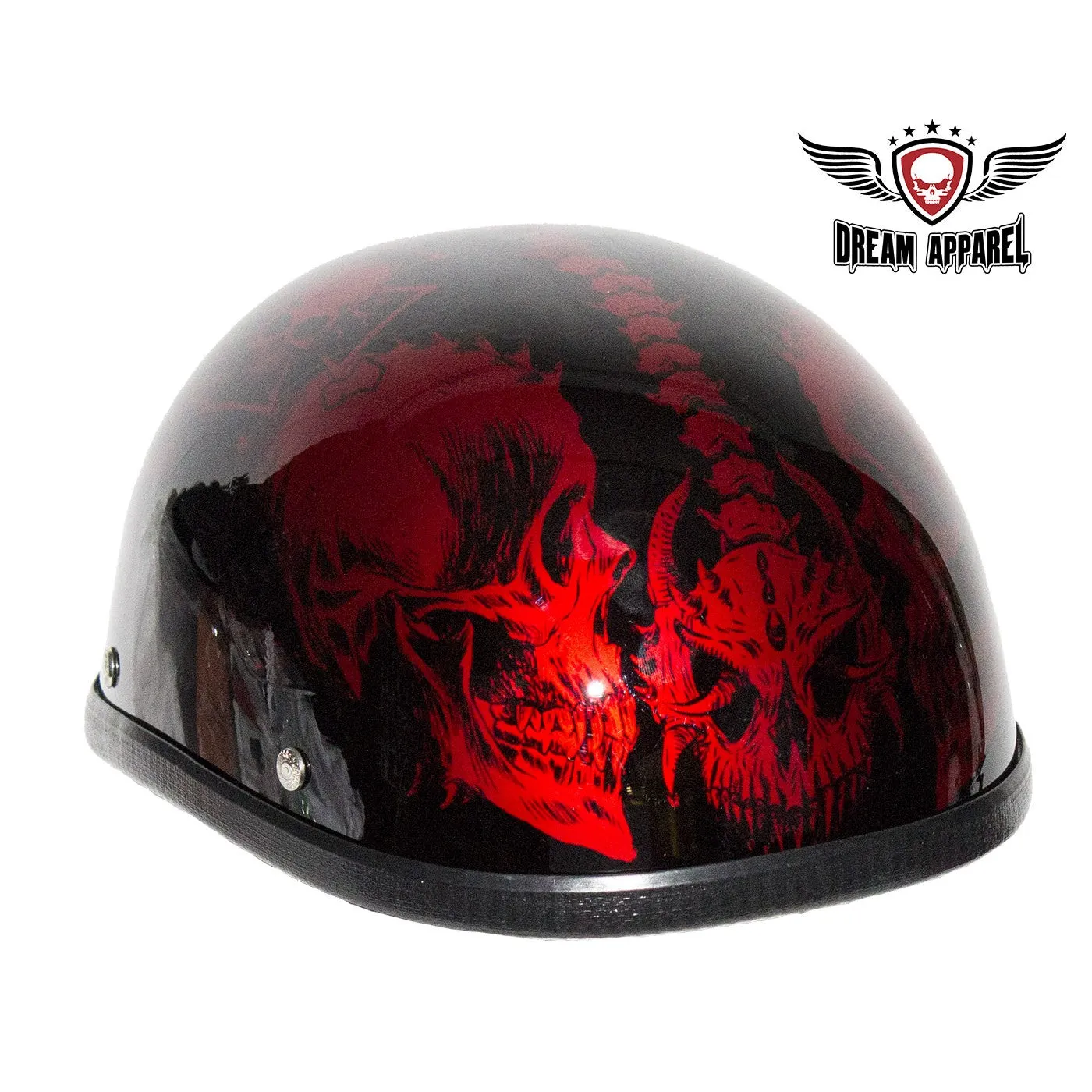 Shiny Burgundy Motorcycle Novelty Helmet with Horned Skeletons
