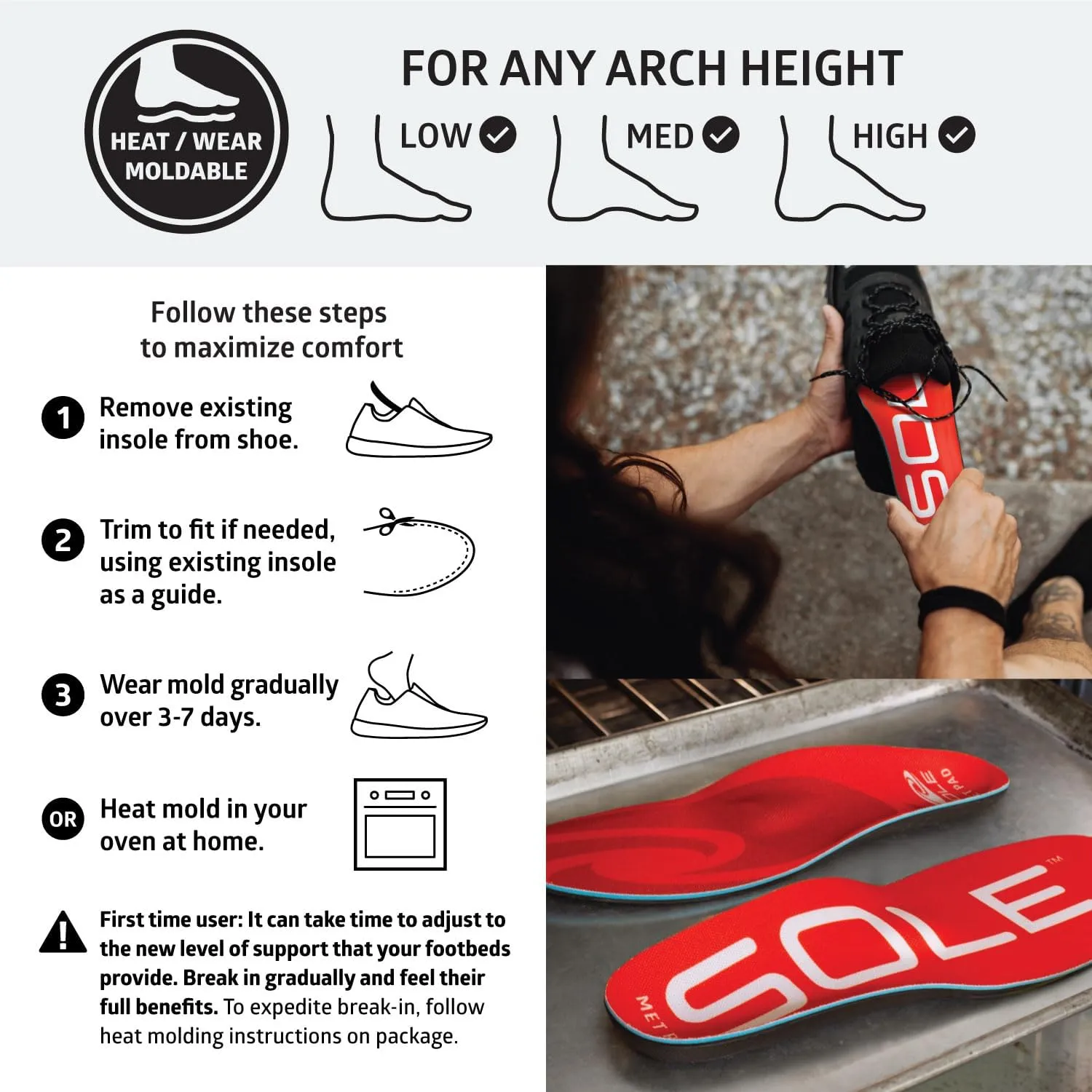 SOLE Active Medium Shoe Insoles with Metatarsal Pads - Men's Size 11/Women's Size 13 Red