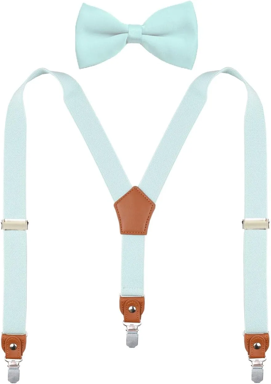 Suspenders for Boys Men's & Bow Tie Set Adjustable with Strong Clips