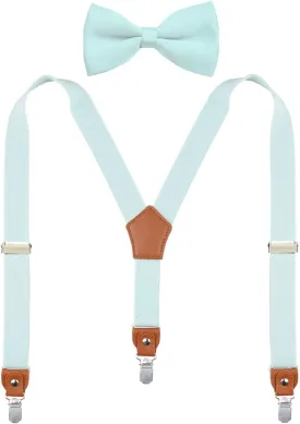 Suspenders for Boys Men's & Bow Tie Set Adjustable with Strong Clips