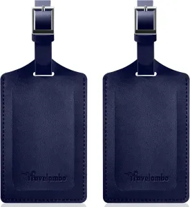 Travelambo Luggage Tags for Suitcases Faux Leather Privacy Protection 2 Pack Bag Tags Travel Accessories Essential, Deep Blue