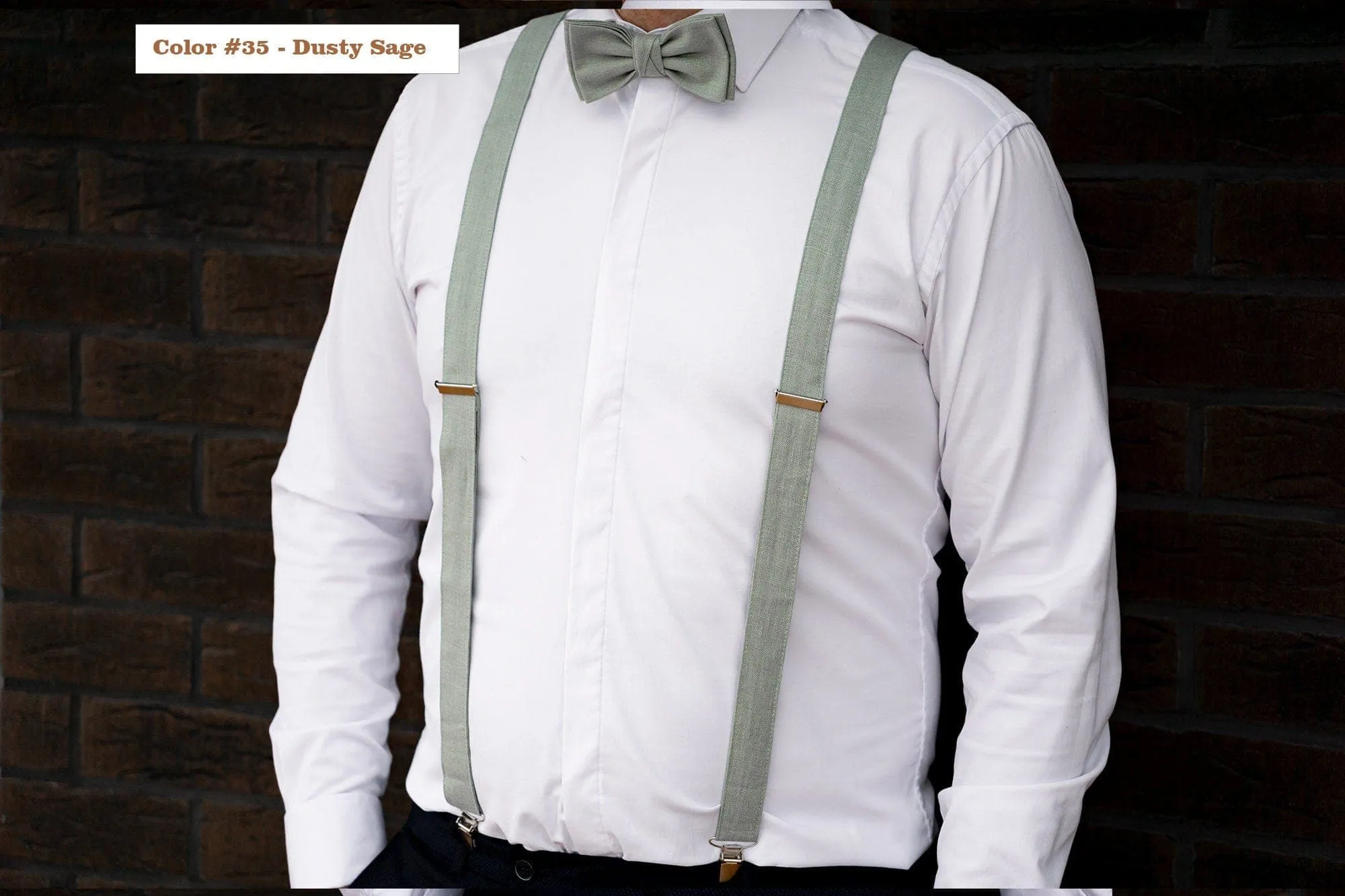Versatile Beige Linen Suspender & Bow Tie Set | Available in Multiple Sizes and Colors
