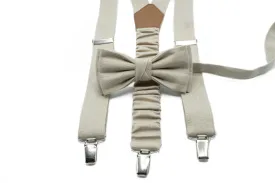 Versatile Beige Linen Suspender & Bow Tie Set | Available in Multiple Sizes and Colors