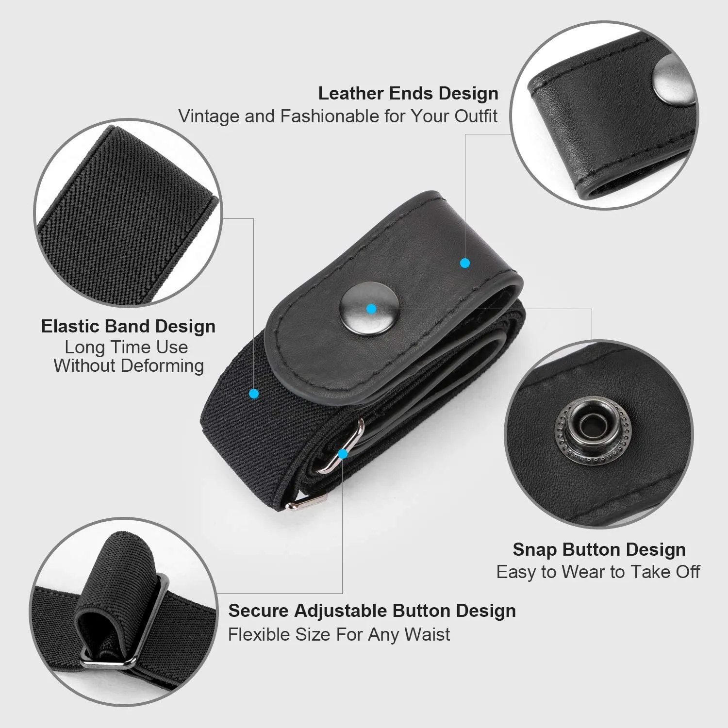 WHIPPY Buckle Free Comfortable Elastic Belt for Women or Men, Buckle-less No Bulge No Hassle Invisible Belts