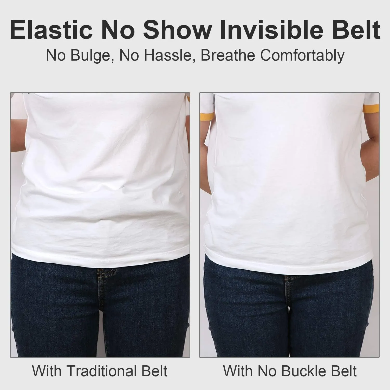 WHIPPY Buckle Free Comfortable Elastic Belt for Women or Men, Buckle-less No Bulge No Hassle Invisible Belts