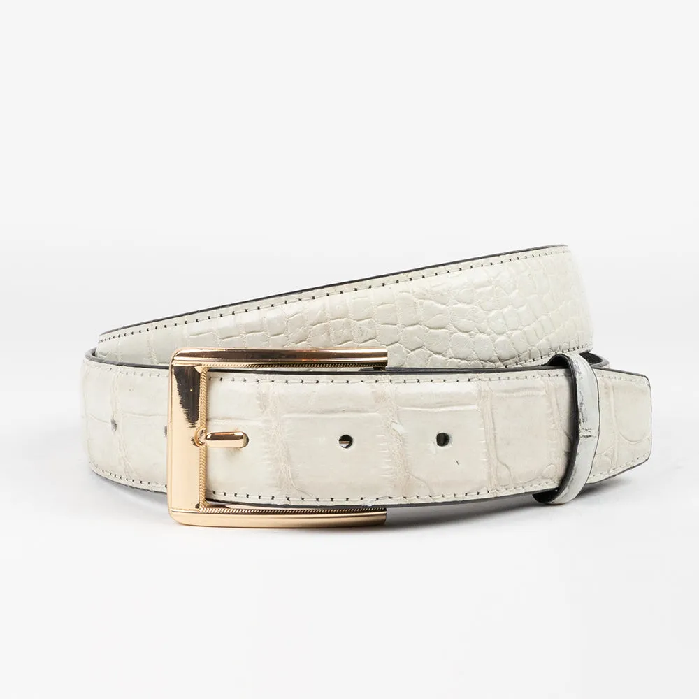 White Genuine Crocodile Belt "Billy"