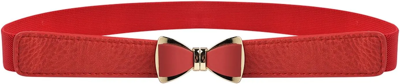 Womens 1" Width Bow Skinny Elastic Waist Belt Stretchy Belt Thin Belt