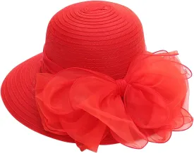 Wool Fascinator Hat Winter Wool Felt Hat for Women Wedding Church Hat Veil Bowknot Fedoras Tea Hat (Red, One Size)