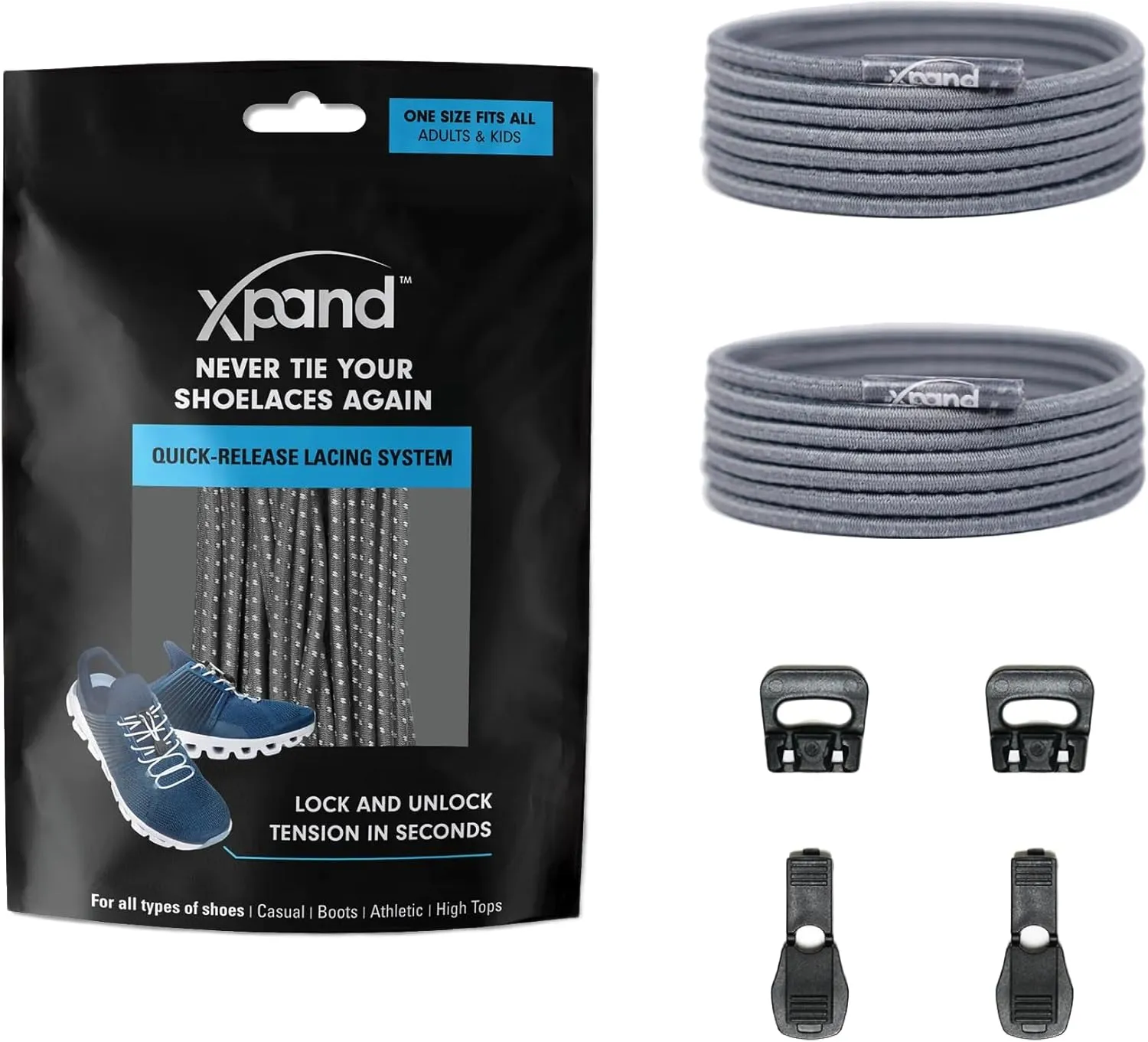 Xpand No Tie Elastic Boot Laces. Hi-Vis Reflective Shoelaces. Ultra Durable for Hiking, Triathletes and Crossfit