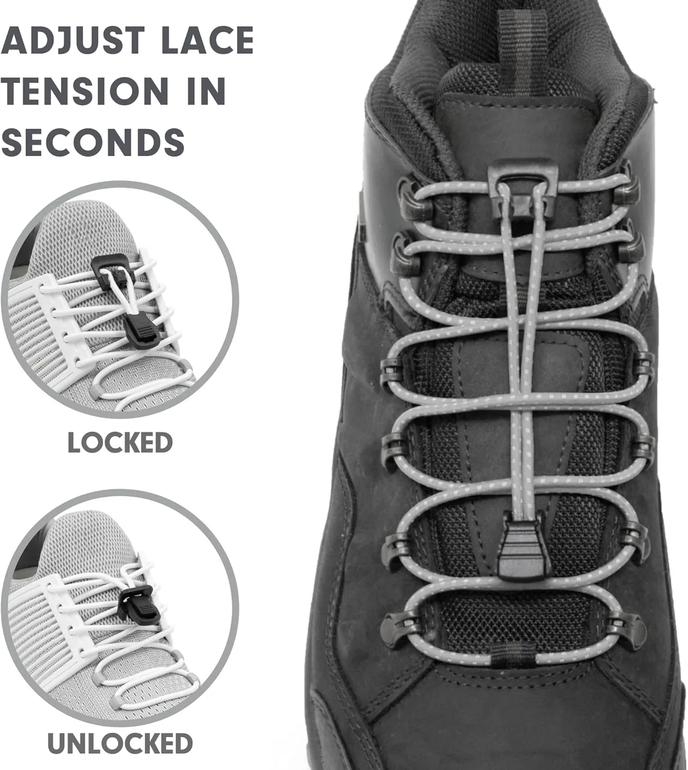 Xpand No Tie Elastic Boot Laces. Hi-Vis Reflective Shoelaces. Ultra Durable for Hiking, Triathletes and Crossfit