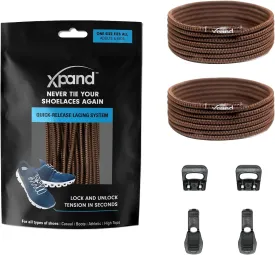 Xpand Round Lacing. Elastic No Tie Shoelaces - Quick Release Tension Control - One Size Fits All Adult and Kids Shoes