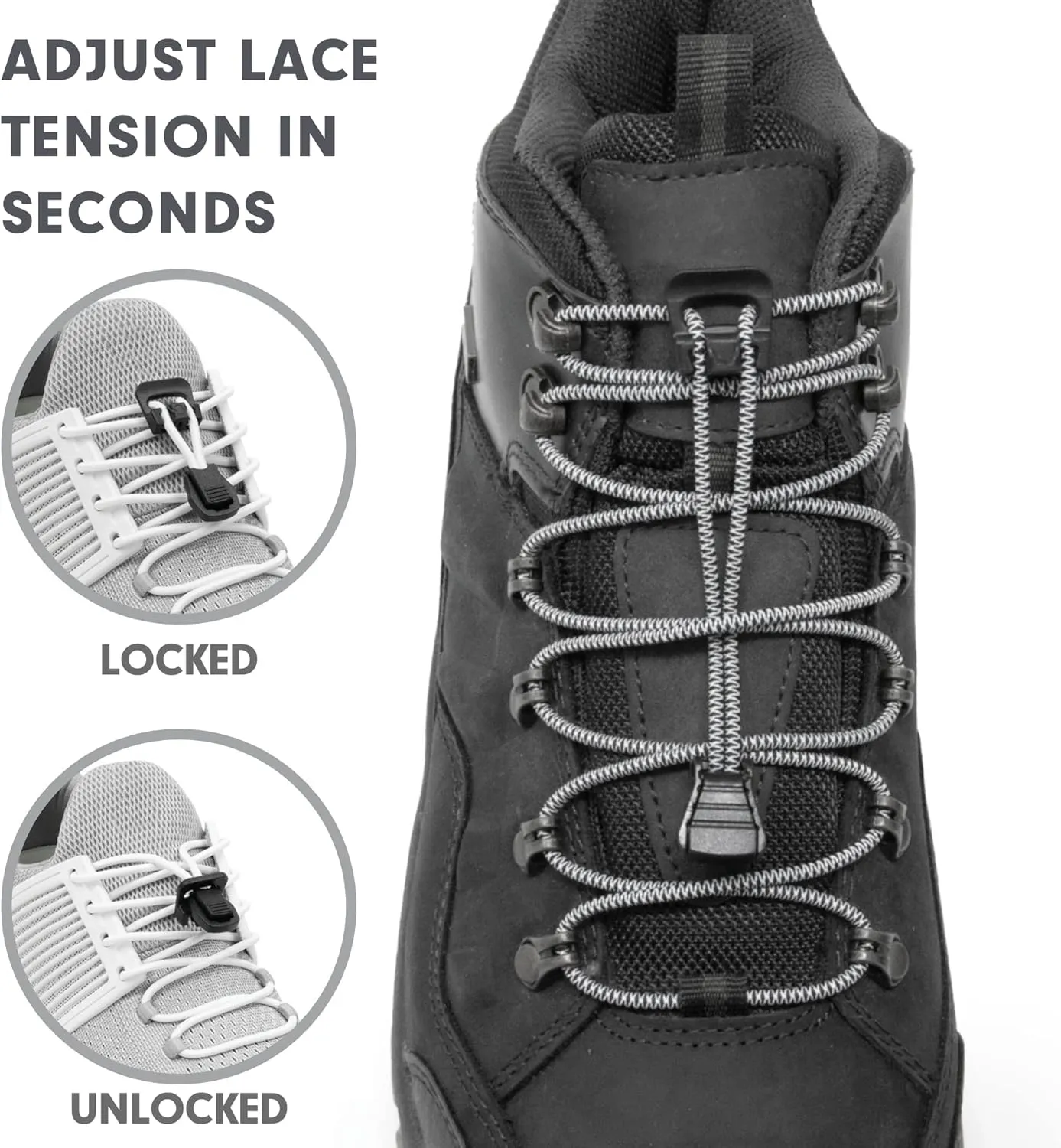 Xpand Round Lacing. Elastic No Tie Shoelaces - Quick Release Tension Control - One Size Fits All Adult and Kids Shoes