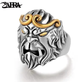 ZABRA Solid 925 Silver Rings Men Animal Monkey King Adjustable Vintage Punk Rock Biker Male Ring Silver Sterling Silver Jewelry (Resizable)
