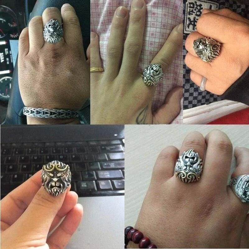 ZABRA Solid 925 Silver Rings Men Animal Monkey King Adjustable Vintage Punk Rock Biker Male Ring Silver Sterling Silver Jewelry (Resizable)