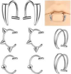 ZS Stainless Steel Fake Lip Ring Vampire Teeth Ring, Adjustable Fake Lip Piercing Non-Piercing Lip Cuff Ear Cuff Earrings Fake Septum Nose Piercing Jewelry For Women Men